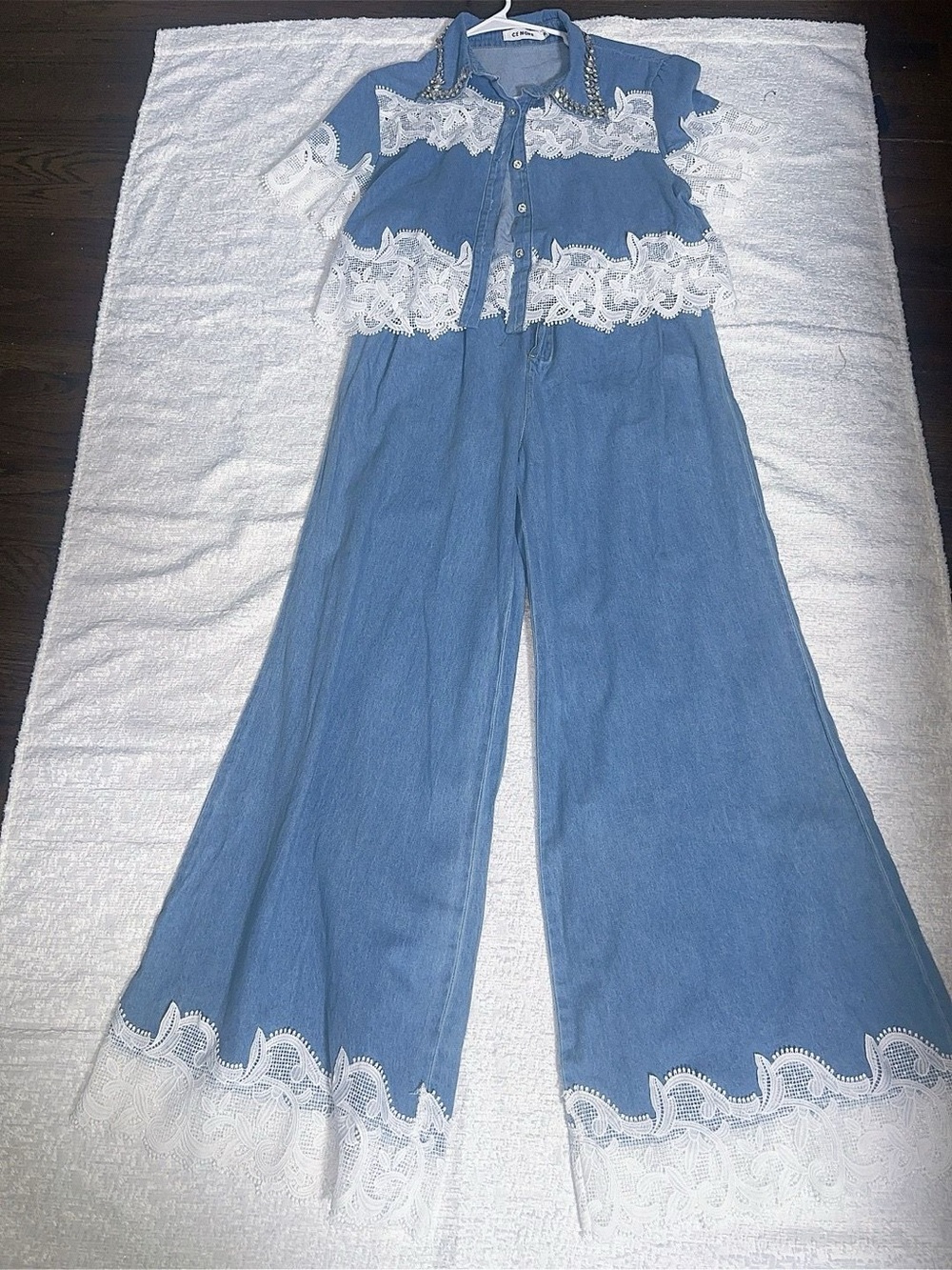 Blue Two-Piece Lace Trim Set